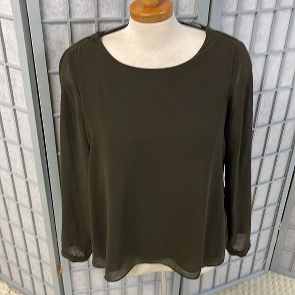 Forever 21 Olive Green Blouse with Cutout Back Beaded Detail, Size Small - Picture 2 of 6
